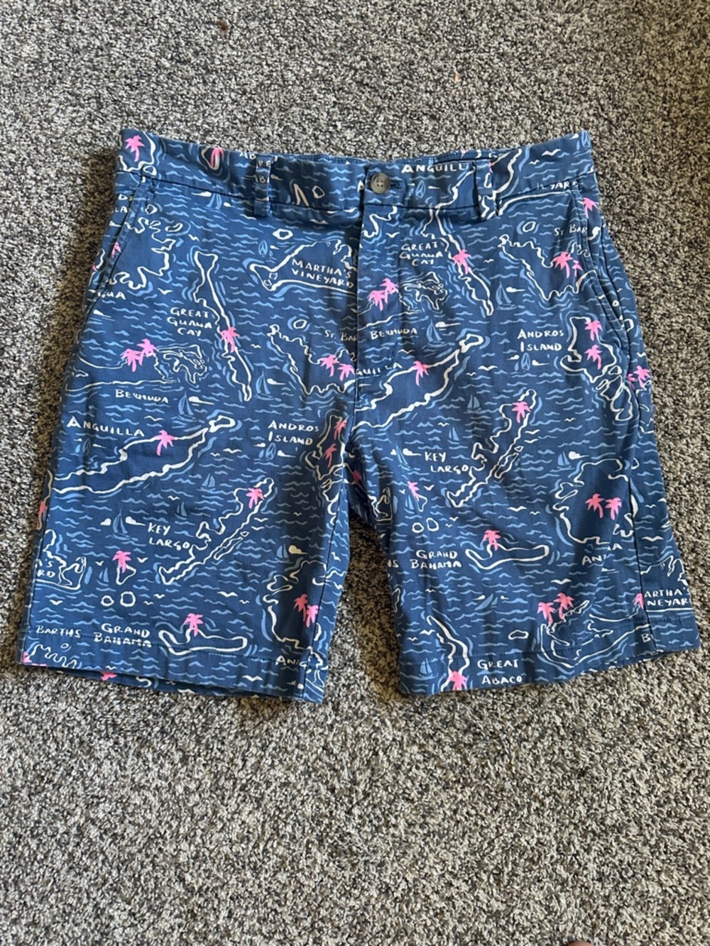 Vineyard Vines Navy Shorts with Pink Palm Map Print